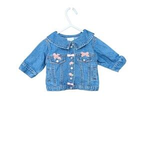 Vintage Rare Infant Denim Jacket Pink Bows Size 12 Months Baby Girl